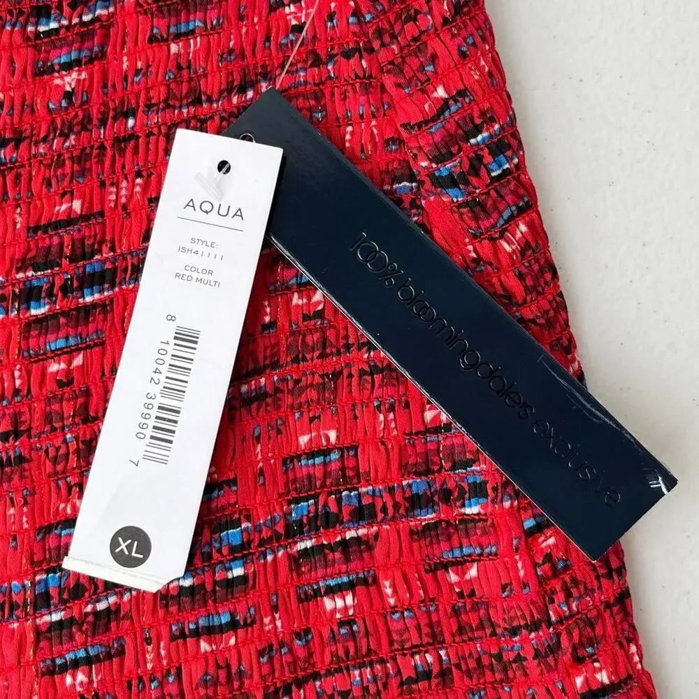 Aqua x Pendleton Bloomingdales Exclusive Skirt Women's XL Red Mini Smocked NEW - Picture 8 of 10
